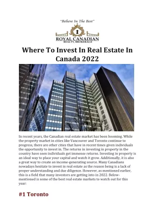 Where To Invest In Real Estate In Canada 2022