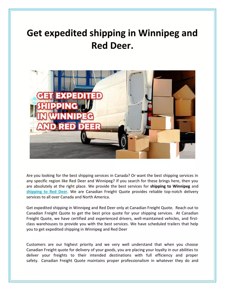 get expedited shipping in winnipeg and red deer