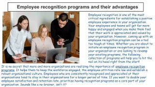 Employee recognition programs and their advantages