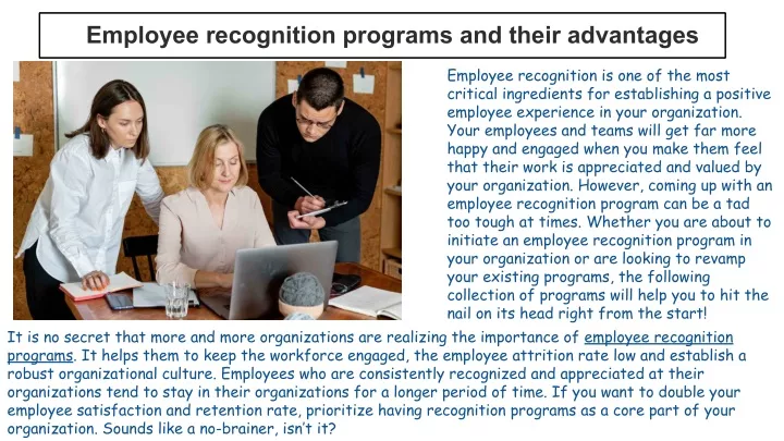 employee recognition programs and their advantages