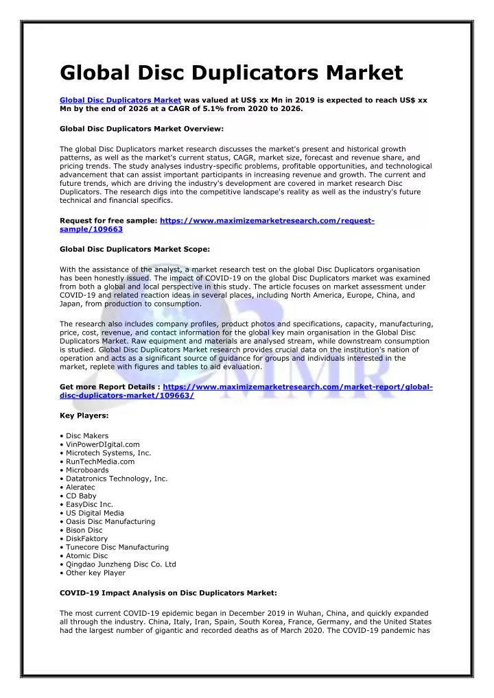 global disc duplicators market