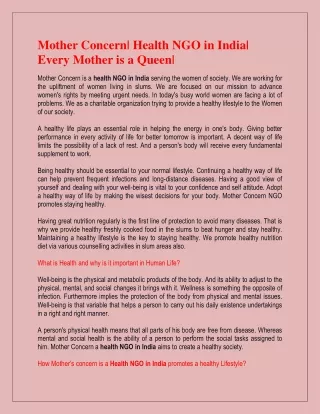 Mother Concern Health NGO in India Every Mother is a Queen