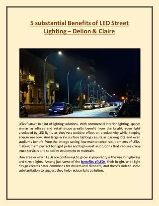 5 substantial Benefits of LED Street Lighting – Delion & Claire