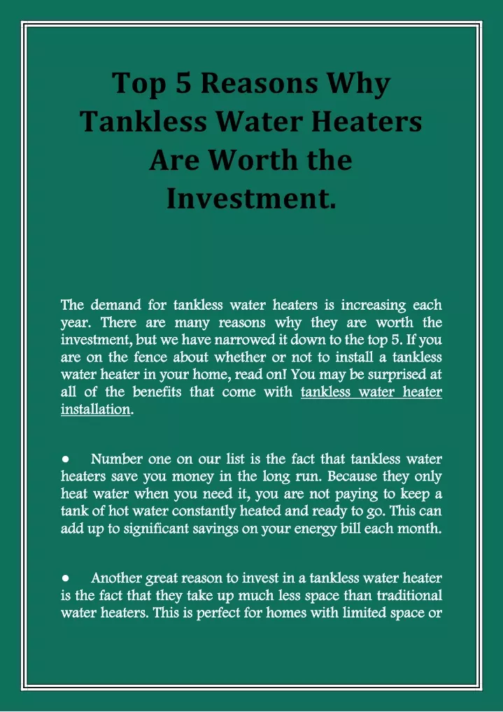 top 5 reasons why tankless water heaters