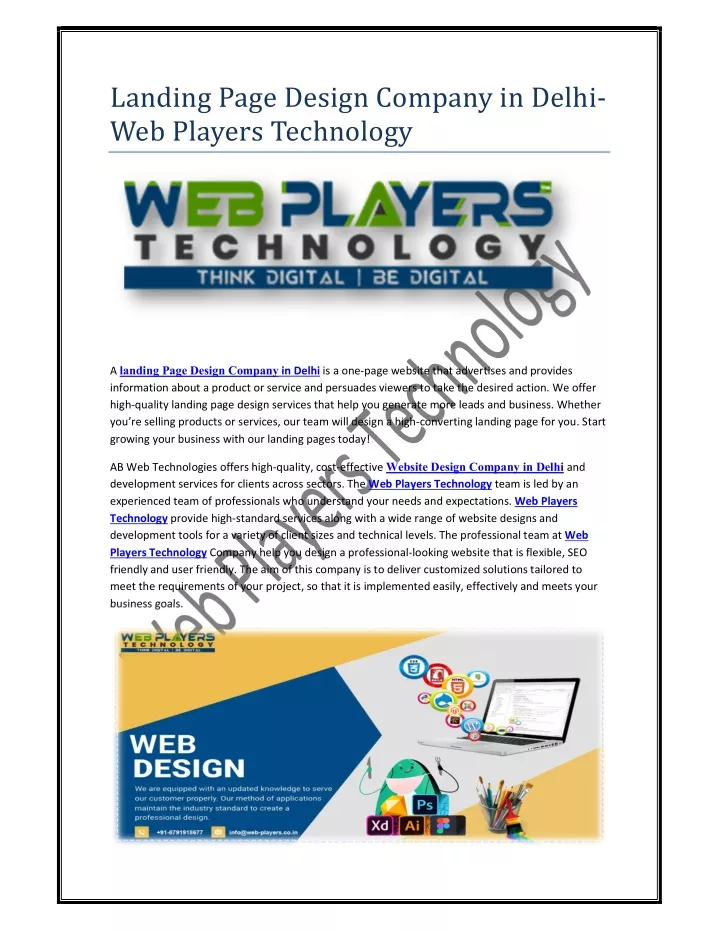 landing page design company in delhi web players
