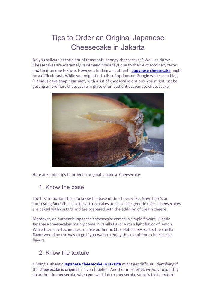 tips to order an original japanese cheesecake