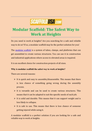 Modular Scaffold The Safest Way to Work at Heights