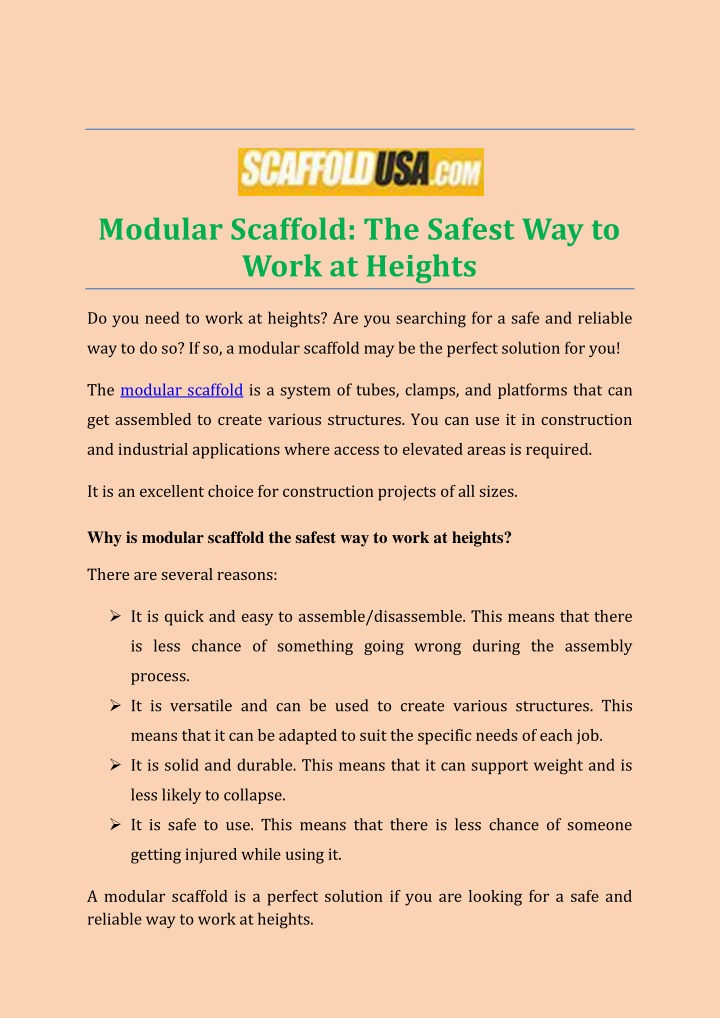 modular scaffold the safest way to work at heights