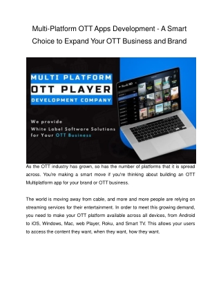 Multi-Platform OTT Apps Development - A Smart Choice to Expand Your OTT Business