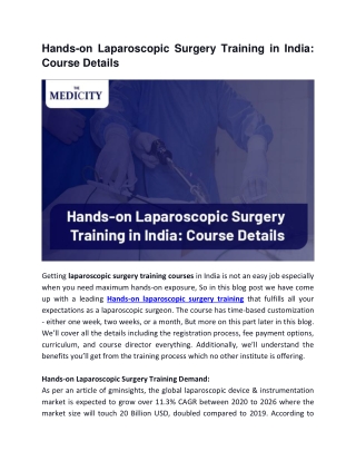 Hands-on Laparoscopic Surgery Training in India Course Details