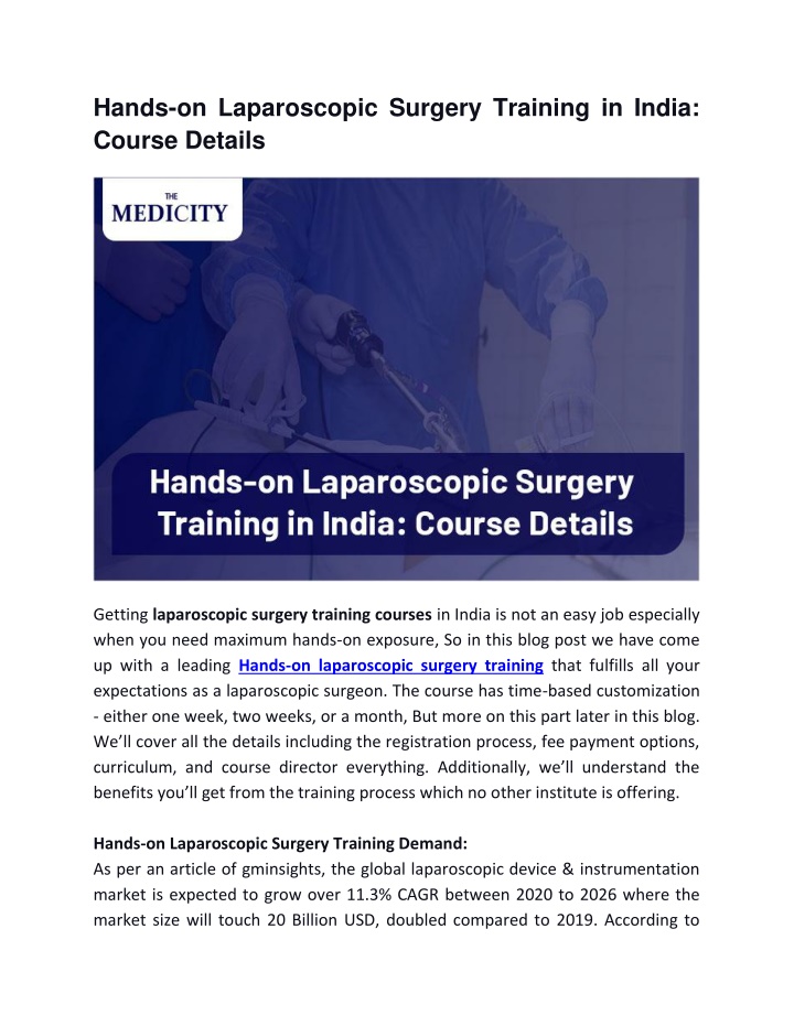 hands on laparoscopic surgery training in india