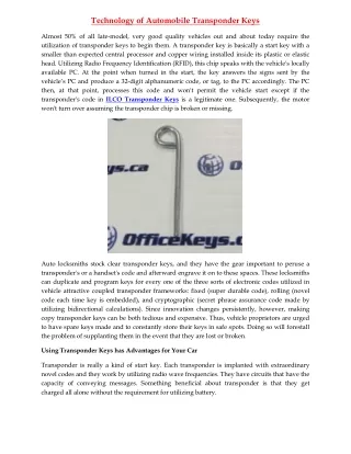 technology of automobile transponder keys