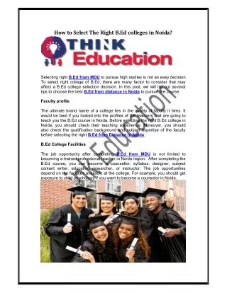 How to Select The Right B.Ed colleges in Noida?
