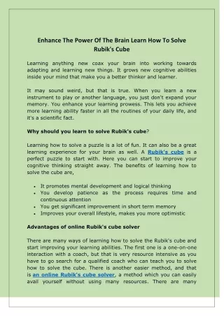 enhance the power of the brain learn how to solve