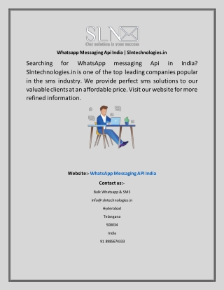 Whatsapp Messaging Api India Slntechnologies.in
