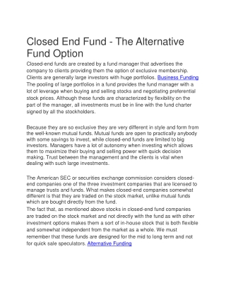 closed end fund the alternative fund option