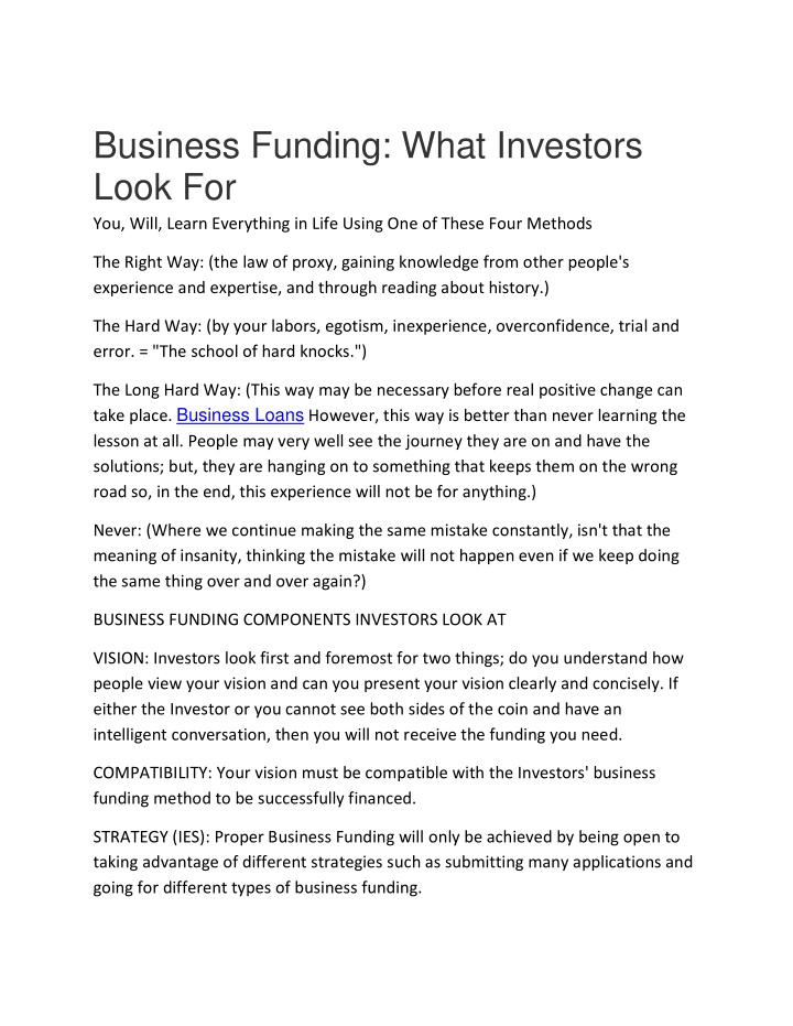 business funding what investors look for you will