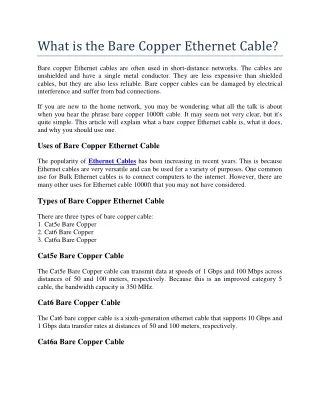 What is the Bare Copper Ethernet Cable