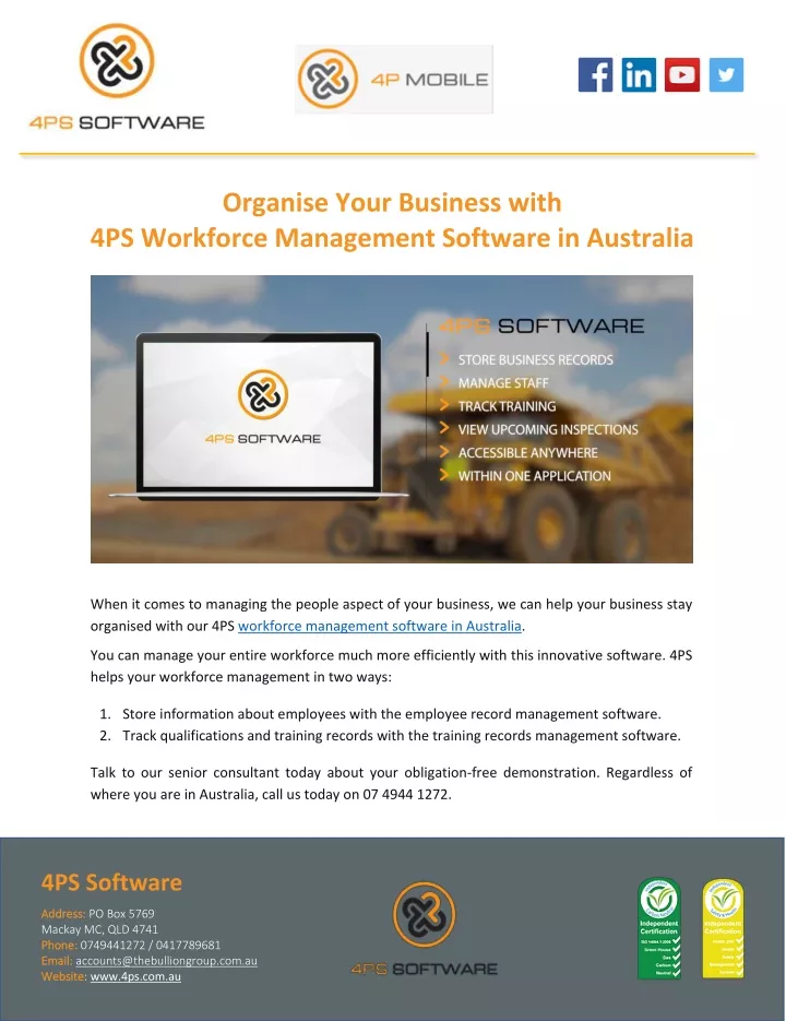 organise your business with 4ps workforce