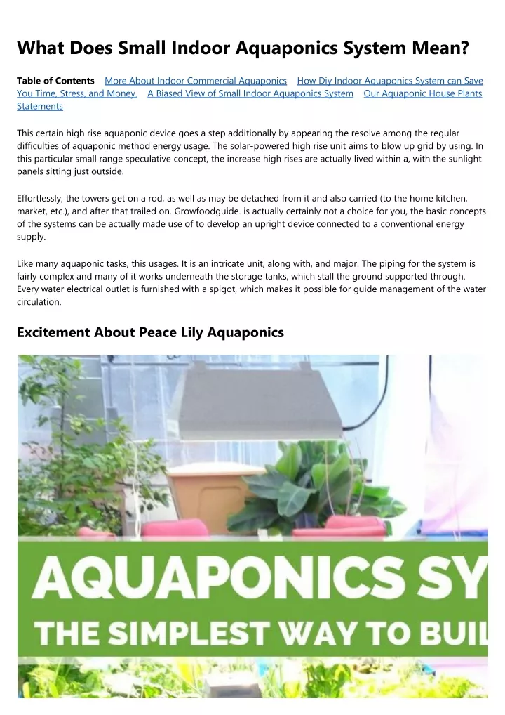 what does small indoor aquaponics system mean