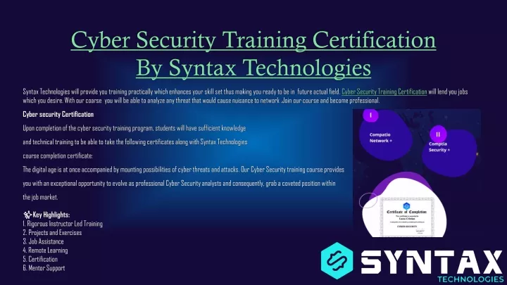 cyber security training certification by syntax technologies