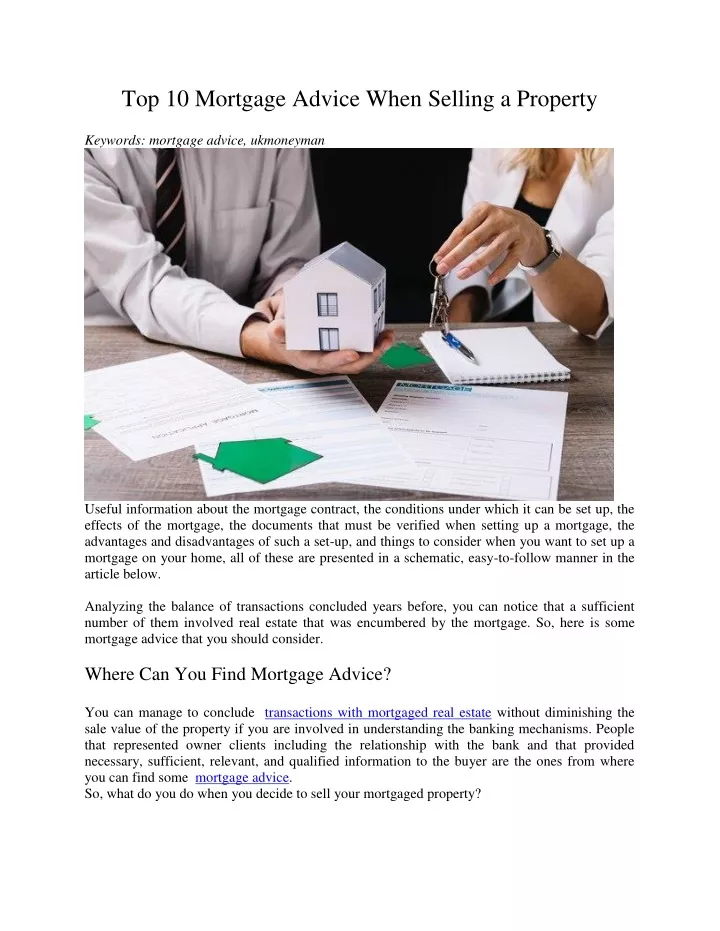 top 10 mortgage advice when selling a property