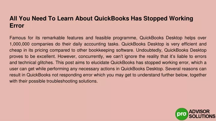 all you need to learn about quickbooks has stopped working error