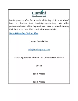 Teeth Whitening Clinic Al Ahsa  Lumintgroup.comen