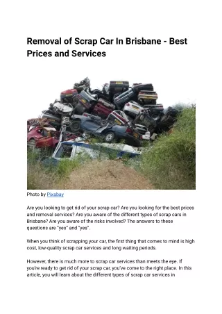 Removal of Scrap Car In Brisbane - Best Prices and Services