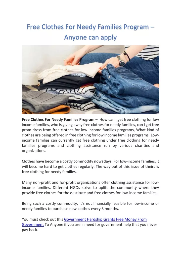 free clothes for needy families program anyone