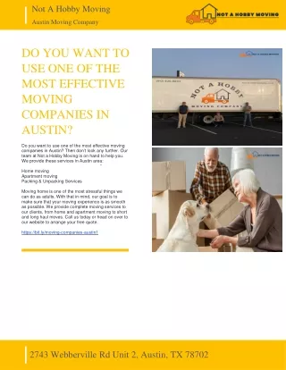 NOT A HOBBY MOVING - DO YOU WANT TO USE ONE OF THE MOST EFFECTIVE MOVING COMPANIES IN AUSTIN