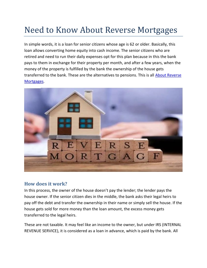 need to know about reverse mortgages