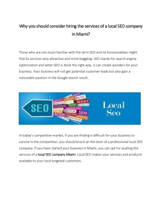Why you should consider hiring the services of a local SEO company in Miami?
