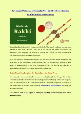 Buy Rakhi Online At Wholesale Price and Celebrate Raksha Bandhan With Enthusiasm
