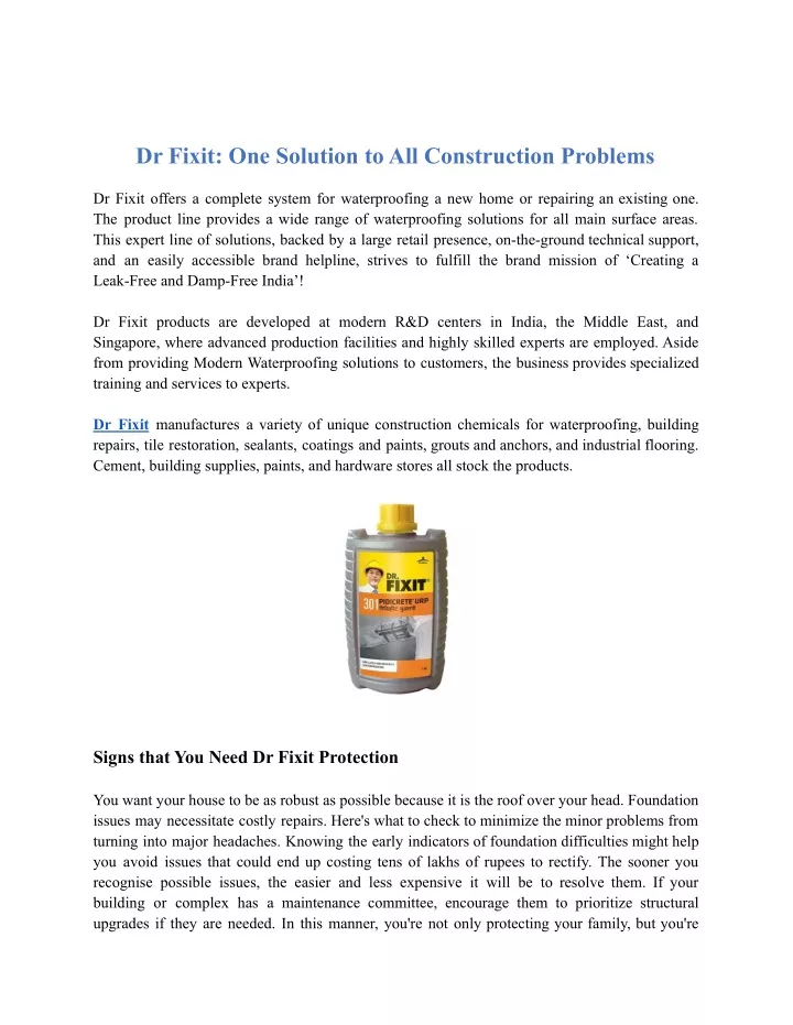 dr fixit one solution to all construction problems