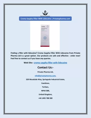 croma saypha filler with lidocaine privatepharma