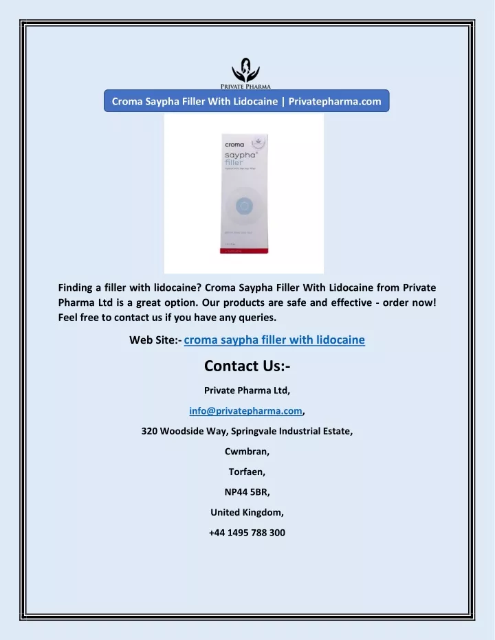 croma saypha filler with lidocaine privatepharma