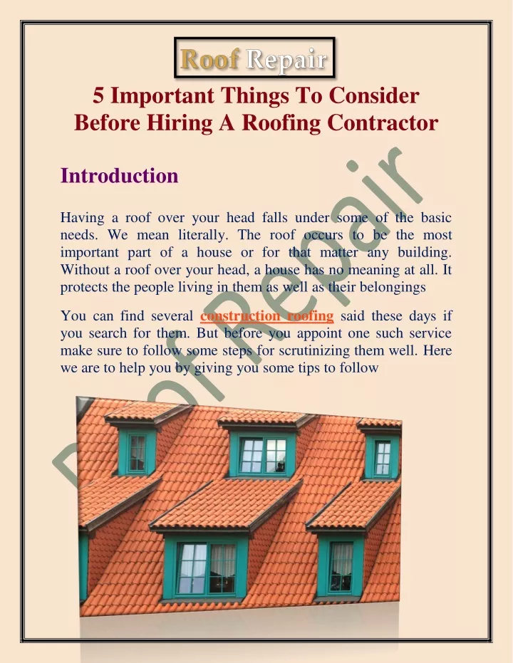 PPT - 5 Important Things To Consider Before Hiring A Roofing Contractor ...