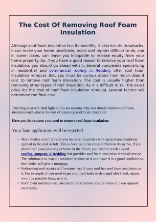 the cost of removing roof foam insulation