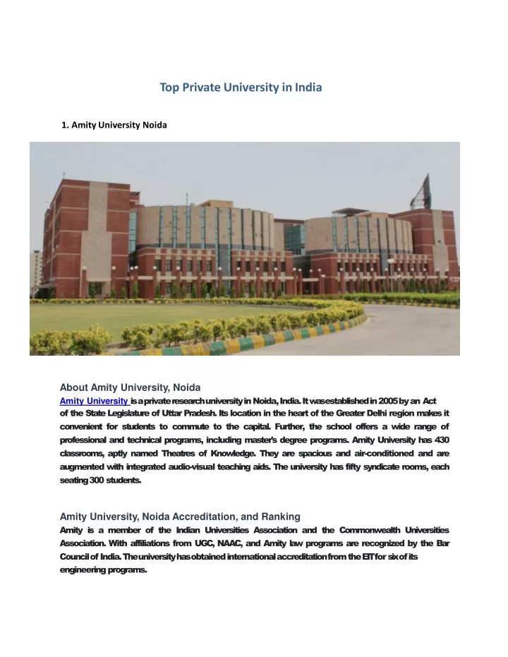 top private university in india 1 amity