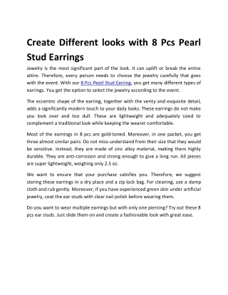 Create Different looks with 8 Pcs Pearl Stud Earrings