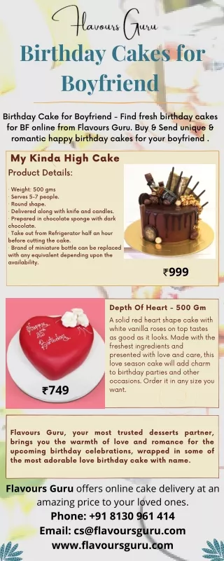 Order Now! Boyfriend Birthday Cake Online in Delhi NCR - Flavours Guru