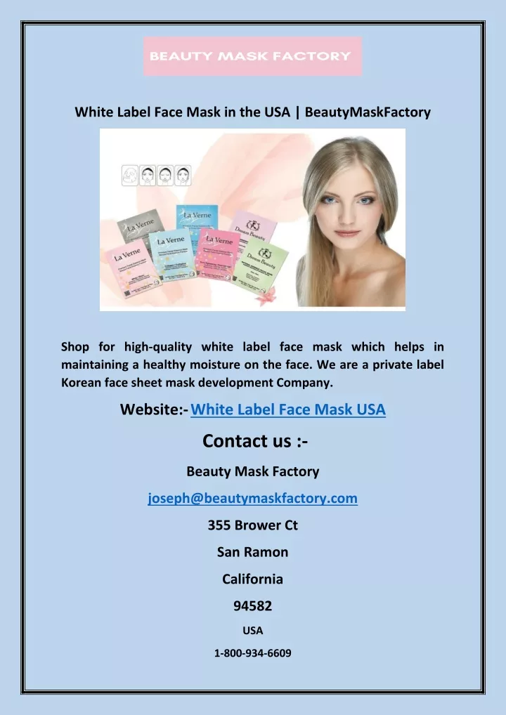 white label face mask in the usa beautymaskfactory