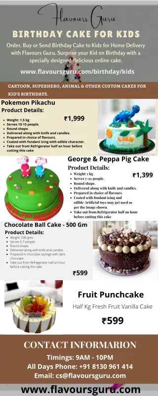 Order Now! Online Birthday Cake for Kids in Delhi NCR from Flavours Guru