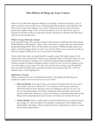 the effects of sleep on your career