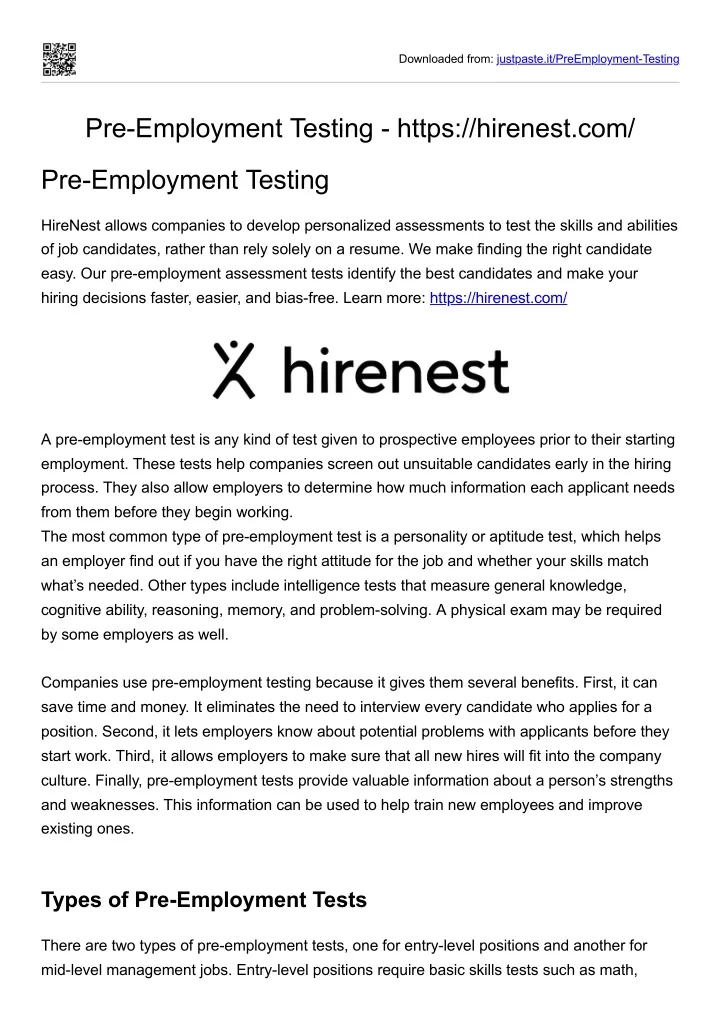 downloaded from justpaste it preemployment testing