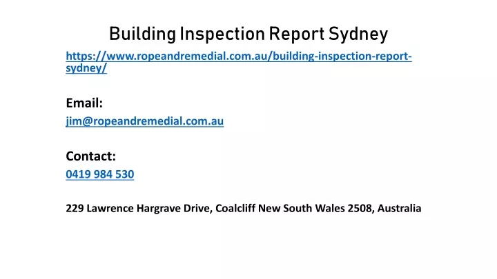 building inspection r eport sydney