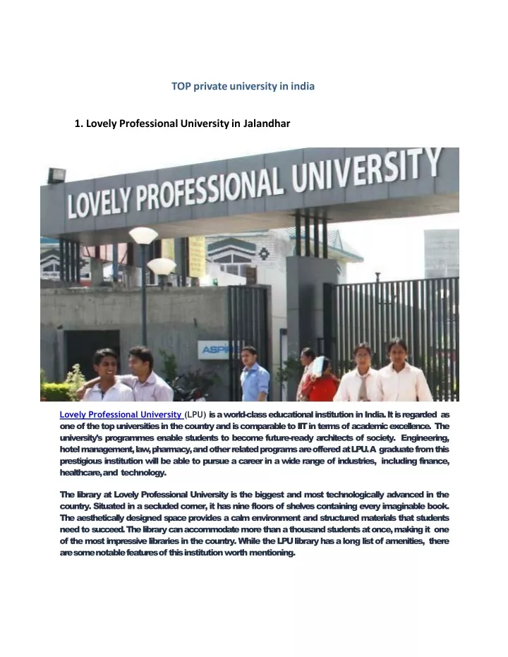 top private university in india 1 lovely