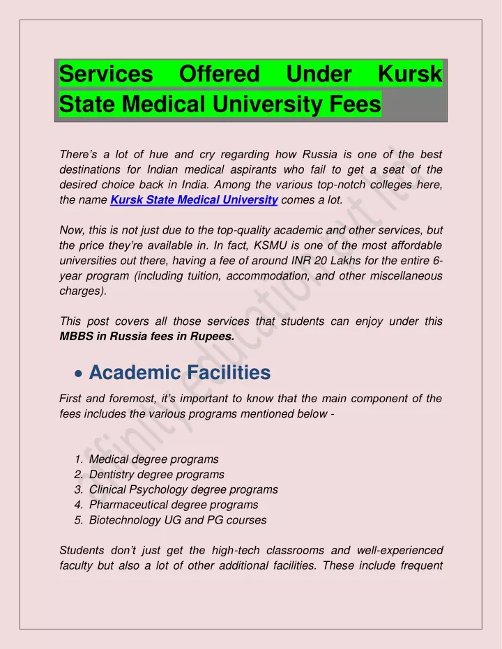 services offered under kursk state medical