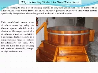 Buy Timber Line Wood Water Stove - Cedar Tubs